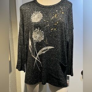 Jess and Jane blouse w pocket grey heathered fabric NWT dressy top